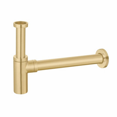 Brushed Brass Full Cover Unslotted Basin Waste & Minimalist Bottle Trap - 3
