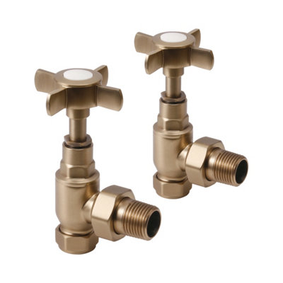 Brushed Brass Manual Crosshead Angled Radiator Valves - 15mm ...
