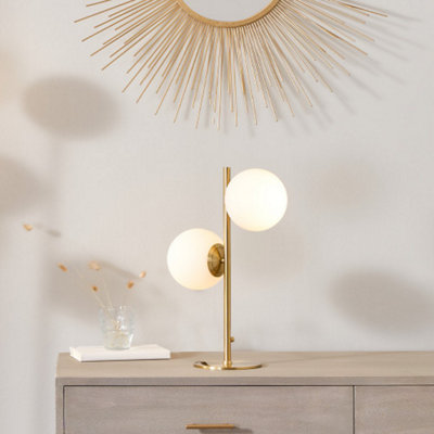 Brushed Brass Metal and White Orb Dome Table Lamp