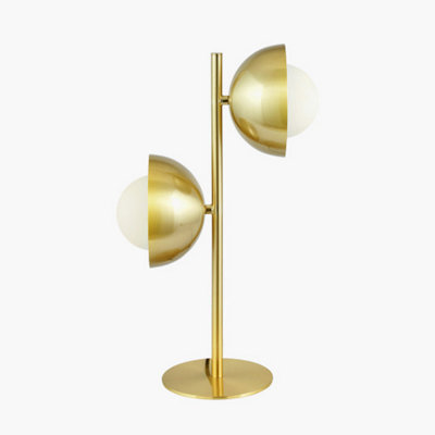 Brushed Brass Metal and White Orb Dome Table Lamp