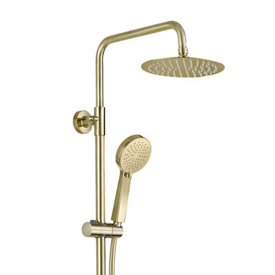 Brushed Brass Overhead Thermostatic Rigid Riser Shower Kit - Twin Head ...