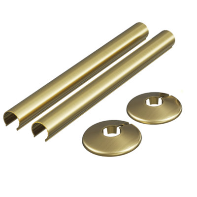 Brushed Brass Radiator Pipe Covers & Collars 15mm, 300mm Length, 2 Pack ...