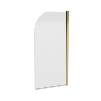 Brushed Brass Reversible Hinged 6mm Glass Bath Shower Screen, 1430 x 790mm