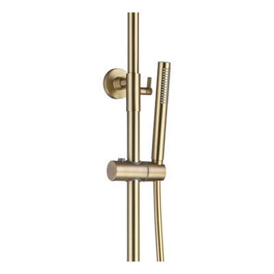 Brushed Brass Shower Overhead Rainfall Rigid Riser Thermostatic Valve Kit - 3