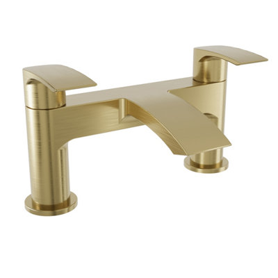 Brushed Brass Sleek Waterfall Basin & Bath Filler Tap Pack - 4