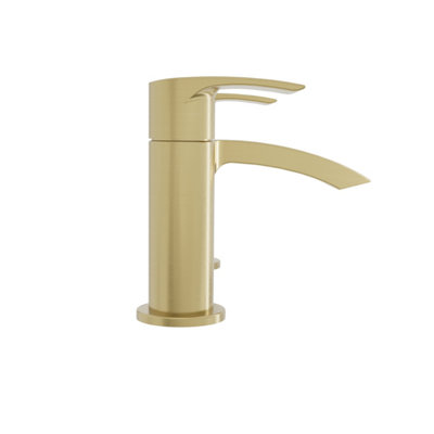 Brushed Brass Sleek Waterfall Basin & Bath Filler Tap Pack - 6