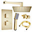 Brushed Brass Square Concealed Thermostatic Shower Valve Rainfall Set