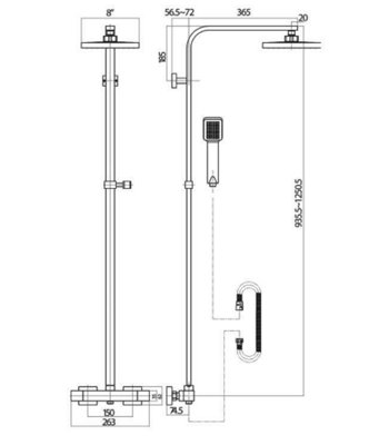 Brushed Brass Square Overhead Thermostatic Rigid Riser Shower Kit Adjustable Height