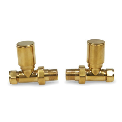Brushed Brass Straight Manual Radiator Valve 15mm Pair - 3