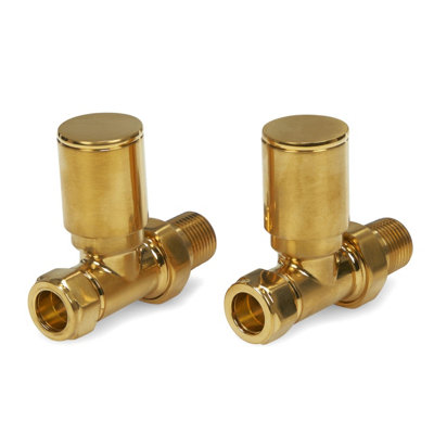 Brushed Brass Straight Manual Radiator Valve 15mm Pair - 4