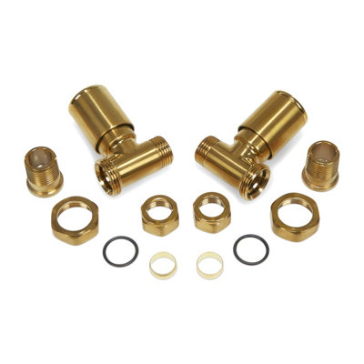 Brushed Brass Straight Manual Radiator Valve 15mm Pair - 5