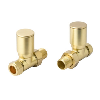 Brushed Brass Straight Radiator Valves Luxury Round Modern(Pair) | DIY ...