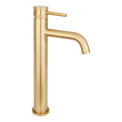 Brushed Brass Tall Basin Tap  Single Lever Mixer Modern Premium