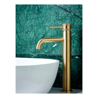 Brushed Brass Tall Basin Tap  Single Lever Mixer Modern Premium