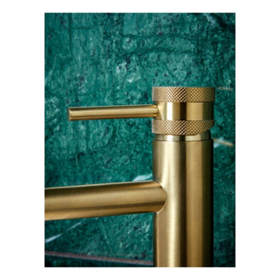 Brushed Brass Tall Basin Tap  Single Lever Mixer Modern Premium
