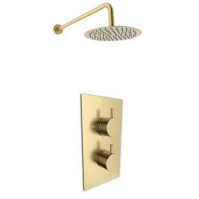 Brushed Brass Thermostatic Concealed Mixer Shower With Fixed Overhead ...