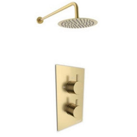 Brushed Brass Thermostatic Concealed Mixer Shower With Fixed Overhead Drencher (Waterfall) - 1 Shower Head