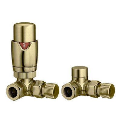 Brushed Brass Thermostatic corner Radiator Valves