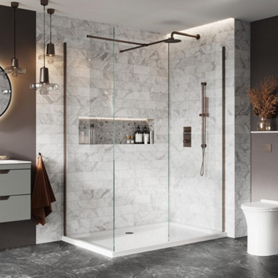 Brushed Bronze 1100mm Wet Room Screen 8mm Glass