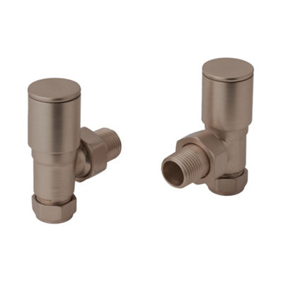 Brushed Bronze Angled Manual Radiator Valve & Lockshield x 1/2" (Dia) 15mm