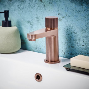 Brushed Bronze Premium Mono Basin Sink Tap Fluted Handle Luxury Brassware