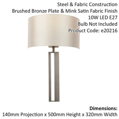 Brushed Bronze Slotted Wall Light Fitting & Mink Satin Half Shade -  Dimmable