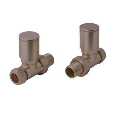 Brushed Bronze Straight Manual Radiator Valve & Lockshield x 1/2" (Dia) 15mm