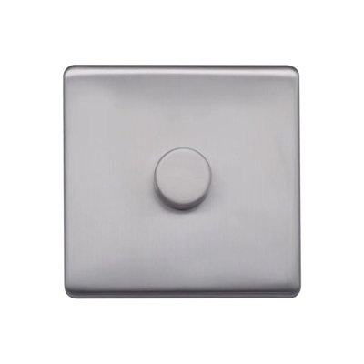 Brushed Chrome Screwless Plate  100W 1 Gang 2 Way Intelligent Trailing LED Dimmer Switch - SE Home