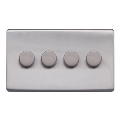 Brushed Chrome Screwless Plate  100W 4 Gang 2 Way Intelligent Trailing LED Dimmer Switch - SE Home