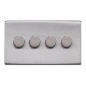 Brushed Chrome Screwless Plate  100W 4 Gang 2 Way Intelligent Trailing LED Dimmer Switch - SE Home
