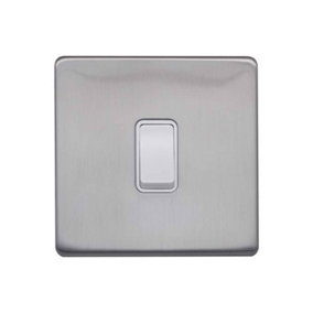 Brushed Chrome Screwless Plate  10A 1 Gang 2 Way Light Switch - White Trim - SE Home
