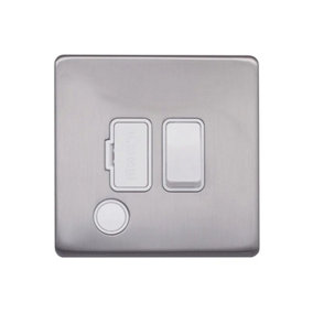 Brushed Chrome Screwless Plate  13A Switched Fuse Connection Unit Flex Outlet - White Trim - SE Home