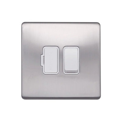 Brushed Chrome Screwless Plate  13A Switched Fuse Connection Unit - White Trim - SE Home