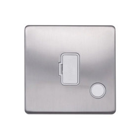 Brushed Chrome Screwless Plate  13A UnSwitched Connection Unit Flex Outlet - White Trim - SE Home