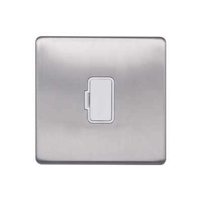 Brushed Chrome Screwless Plate  13A UnSwitched Fuse Connection Unit - White Trim - SE Home