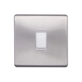 Brushed Chrome Screwless Plate  20A 1 Gang Double Pole Switch - White Trim - SE Home