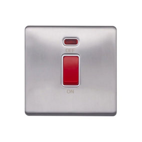 Brushed Chrome Screwless Plate  45A 1 Gang Double Pole Switch, Single Plate - White Trim - SE Home