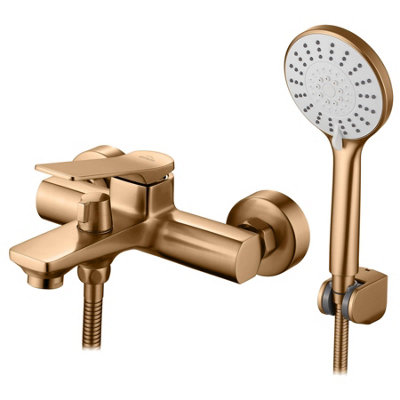 Brushed Copper Bath Bathroom Tap Wall Mounted Faucet Mixer Single Lever