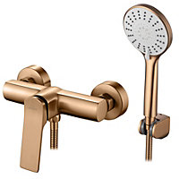 Brushed Copper Bathroom Shower Tap Wall Mounted Faucet Mixer Single Lever