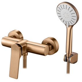 Brushed Copper Bathroom Shower Tap Wall Mounted Faucet Mixer Single Lever