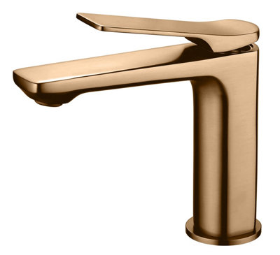 Brushed Copper Bathroom Sink Tap Basin Standing Faucet Mixer Single Lever