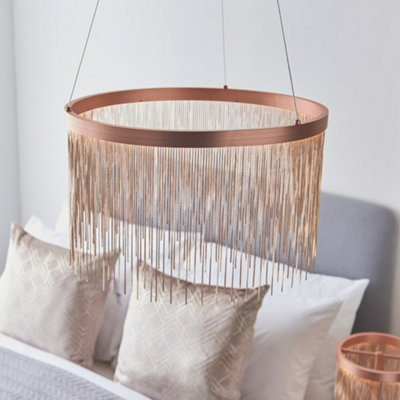 Brushed Copper Ceiling Pendant Light & Delicate Chains - Integrated LED ...