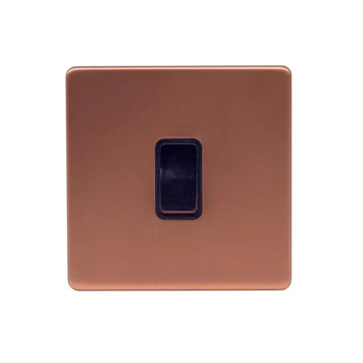 Brushed Copper Screwless Plate 1 Gang Intermediate Light Switch - Black Trim - SE Home