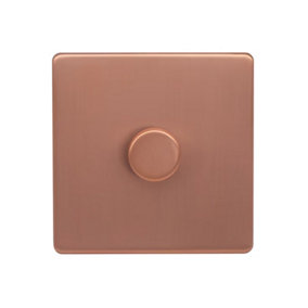 Brushed Copper Screwless Plate 100W 1 Gang 2 Way Intelligent Trailing LED Dimmer Switch - SE Home