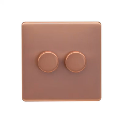 Brushed Copper Screwless Plate 100W 2 Gang 2 Way Intelligent Trailing LED Dimmer Switch - SE Home