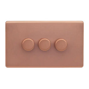 Brushed Copper Screwless Plate 100W 3 Gang 2 Way Intelligent Trailing LED Dimmer Switch -  SE Home