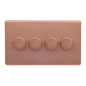 Brushed Copper Screwless Plate 100W 4 Gang 2 Way Intelligent Trailing LED Dimmer Switch -  SE Home