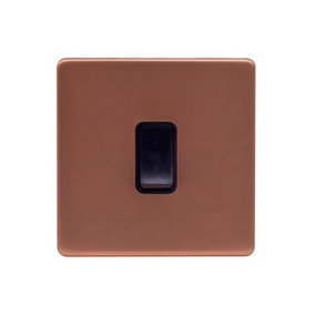 Brushed Copper Screwless Plate 10A 1 Gang 2 Way Light Switch - Black Trim - SE Home