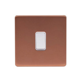 Brushed Copper Screwless Plate 10A 1 Gang 2 Way Light Switch - White Trim - SE Home