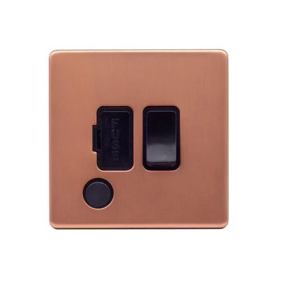 Brushed Copper Screwless Plate 13A Switched Fuse Connection Unit Flex Outlet - Black Trim - SE Home